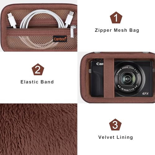 Canboc Carrying Case for Canon PowerShot G7 X Mark III/ G7X Mark II Digital 4K Vlogging Camera, SX740 SX730 Camera Bag, Zipper Mesh Pocket fits USB Cable, Batteries, Brown - color: Brown