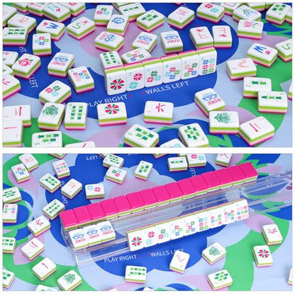 American Mahjong Tile Set(4 Layer) with Carrying Bag, 160 Engraved Acrylic Tiles, 4 All-in-One Rack/Pushers, Mahjong Game Set (Ma Jong, Mah-Jongg) - color: Magenta
