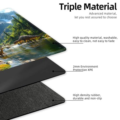 for MTG Playmat TCG Card Game Mat with Stitched Edges,Board Game Mats Non-Slip Waterproof Rubber Base 24 x 14 inch for CCG RPG DTCG Trading Card,Dinosaur Landscape River - color: Dinosaur Landscape River