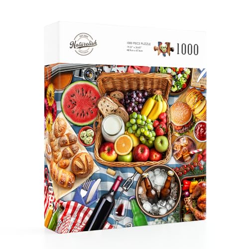1000 Piece Jigsaw Puzzle for Adults, Spring Picnic Food Puzzle | Colorful Picnic and Gourmet Feast Puzzle with Fruits, Bread, Drinks and More, Challenging Family Activity, 26.65 x 19.25 in - color: Plentiful Picnic