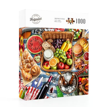 1000 Piece Jigsaw Puzzle for Adults, Spring Picnic Food Puzzle | Colorful Picnic and Gourmet Feast Puzzle with Fruits, Bread, Drinks and More, Challenging Family Activity, 26.65 x 19.25 in - color: Plentiful Picnic