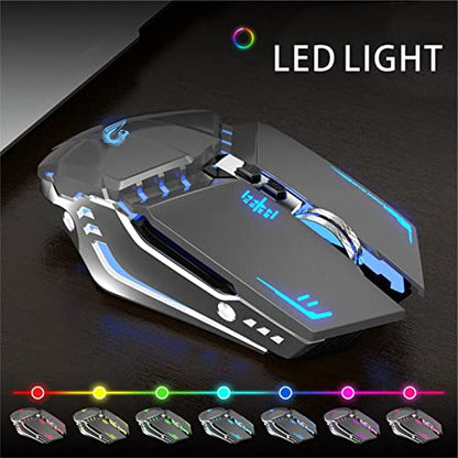 TENMOS T12 Wireless Gaming Mouse, Silent Rechargeable Computer Mice-Grey | 2.4GHz Optical, 7 Color LED Lights, Quiet Click,Side Buttons,3 Adjustable DPI,Ergonomic Design, Nano Receiver,USB C Charging - color: grey