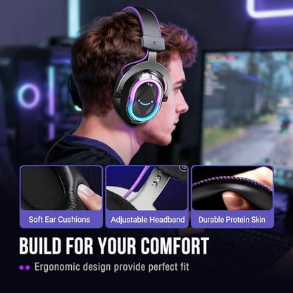 FIFINE Wired Gaming Headsets: 7.1 Surround Sound - Vibrant Customizable RGB - Game/Chat Balance, USB Gamer Headphones with Noise Canceling Microphone for PC, PS5/PS4, Laptop, Mac - AmpliGame H13BP | Large 50mm drivers, Crisp 7.1 Surround, Ergonomic Earpad
