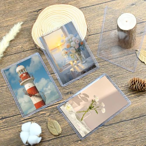 15 Pack Post Card Photo Top Loaders 4 x 6 Inches Hard Plastic Cards Sleeve Protectors Rigid Photo Plastic Sleeves for Trading Cards, Baseball Cards, Postcards