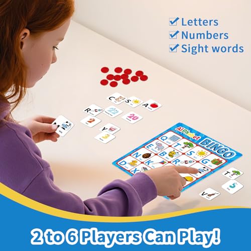 Alphabet Bingo Game, Letter&Number&Sight Word Bingo Board Games for Toddlers, ABC and 123 Learning Toys for Kids, Toddler Preschool Learning Activities, Family Matching Games - style: ABC & Number