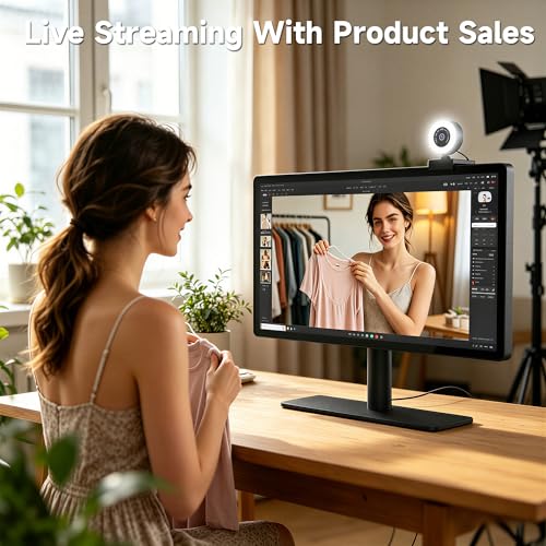USB HD 1080P Video Webcam，with Ring Ligh and Microphoneand Rotatable Tripod& Privacy Cover for PC，, Fast AutoFocus，with Auto White Balance for Video Calls, Live Streaming Gaming & Online Meetings