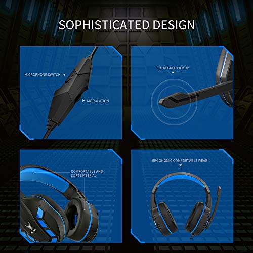Kikc Gaming Headset with Mic for PS4, PS5, Xbox, PC, Switch, Controllable Volume Gaming Headphones with Soft Earmuffs for Mobile Phone, iPad, and Notebook, 40mm Drivers, 3.5 mm Audio Jack-Blue