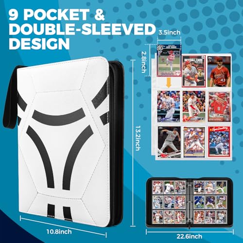 9 Pocket Card Binder: 900 Zipper Double Sided Sports & Trading Card Collector Album with 50 Removable Sleeves - Kids Card Holder for TCG NHL Baseball Football Hockey Games (White） - color: White