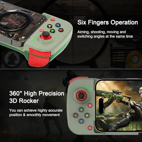 arVin Wireless Gaming Controller for iPhone Android PC Gamepad Joystick for iOS iPhone 15/14/13, iPad, Samsung Galaxy S23/S22/S21, Google Pixel, One Plus, Tablet, Call of Duty Mobile -with Back Button - color: Green