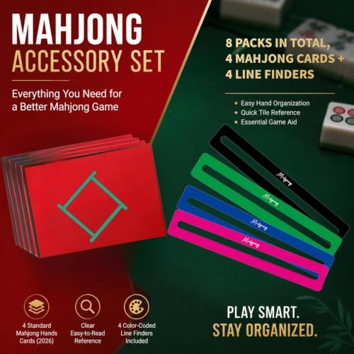 LISILONG 4 Packs Mahjong Guide Line Finder and 4 Pakcs Mahjong Card Reference Card Acrylic Bright Scalloped Mahjong Rules Helper, Rules Reader for Players