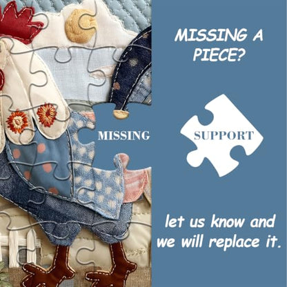Funny Chicken Puzzles for Adults 1000 Pieces, Quilt Farm Jigsaw Puzzle | Flower Rooster Puzzle, Beautiful Floral Patchwork Chicken Home Wall Decor