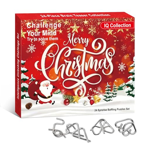 Christmas Metal Brain Teaser Puzzles Ring Educational Toys, Steel IQ Games Physics Mind Metal Puzzles for Adults, Unlock Interlock Game, Brain Teaser Puzzle for Party Favor Kids (Christmas) - style: Christmas