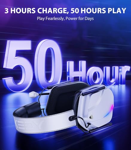 Vakedy Wireless Gaming Headset for PS5, PS4, PC, 2.4GHz Low-Latency & Bluetooth 5.4 Gaming Headphone with Noise Canceling Mic, 50mm Drivers, 50H Battery Wireless Headset for Switch, Mobile, Mac - color: Snow White