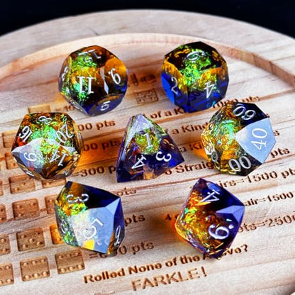 HAOMEJA Colorful Polyhedral Resin Dice Set, Hand-Cut Diamond Facet Optical Dice | Perfect for RPG, Tabletop & Board Games | Halloween, Christmas & Birthday Gift (Blue Yellow) - color: 4 Blue Yellow