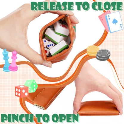 2 Pcs Leather Mahjong Card Bag Clutch Pouch Holder with PU Squeeze Dice Bag Mahjong Accessories Protector Cover Case for MAHJ Lover Playing Game Night(Brown) - color: Brown