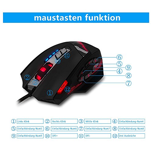 zelotes RGB Optical Gaming Mouse with Rapid Fire Button,4800 DPI (4-Level Adjustable), 12 Programmable Buttons,Adjustable Weights,USB Ergonomic Wired Mouse for Office/Gaming/Laptop/PC (Black)