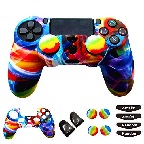 Silicone Skin Cover for Ps4 Controller (1pc Anti-Slip Case, 1 Pair L2 R2 Trigger Extender, 4pcs Thumb Grips,4pcs LED Light Bar Decal) Protector for DualShock PS4/ Slim/Pro Controller (Multicolor) - color: Multicolor