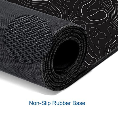Gaming Mouse Pad, Large Topographic Mouse Pads for Desk, Non-Slip Rubber Base Mousepad, Keyboard Mouse Mat, Desk Pad with Stitched Edges, 31.5x11.8inch, Black Geographic Lines - color: 17 Black Geographic Lines