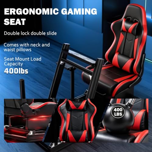 Anman Aluminum Racing Simulator Cockpit with Red Seat | 8040 Aluminum Profiles, Fit for Fanatec/Moza/Logitech/Thrustmaster, Direct Drive Steering Wheel Compatible