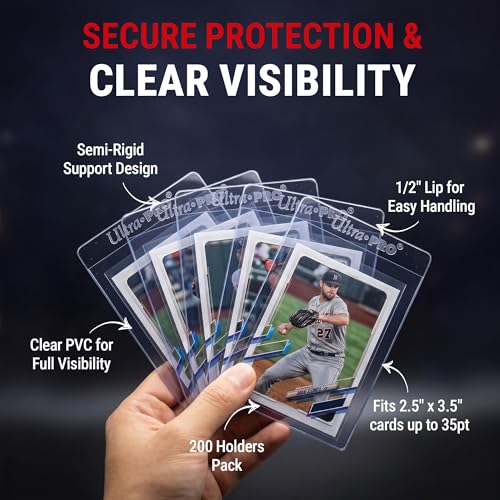 Ultra Pro Semi Rigid Card Holder 1/2" Lip – Clear PVC Sleeves for Trading Cards – Fits 2.5" x 3.5" up to 35pt – Card Grading Sleeves for Storage, Shipping, TCG & Collector Protection – 200 Pack - size: 2.5" x 3.5"