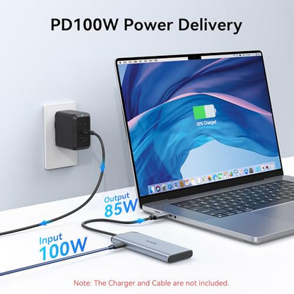 MOKiN USB C Dual Monitor Hub with 2 DP,100W PD for Laptops/Monitors | USB C Splitter/DP Alt Mode Video Output/PD 3.0 100W Charging Port/10Gbps USB 3.1/2 monitors for office,gaming