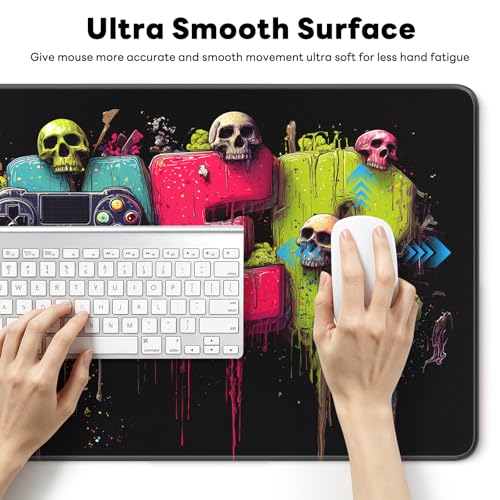 Large Gaming Mouse Pad, XL Desk Protector, Non-Slip Base | 31.5x15.7 in Extended Desk Mat with Stitched Edges for Keyboard, Work, Game, Office, Home PC and Laptop - color: Gamer Art