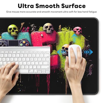 Large Gaming Mouse Pad, XL Desk Protector, Non-Slip Base | 31.5x15.7 in Extended Desk Mat with Stitched Edges for Keyboard, Work, Game, Office, Home PC and Laptop - color: Gamer Art
