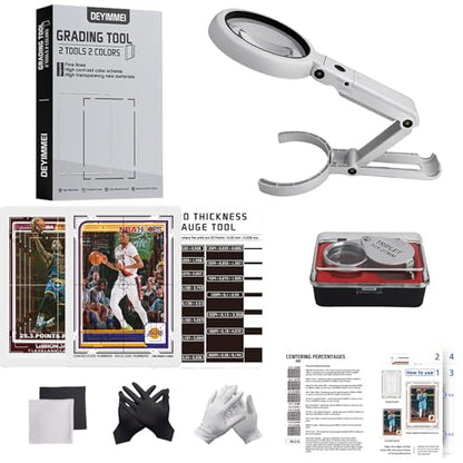 Deyimmei Sports Cards Grading Kit with Thickness Measuring Card, Card Centering Grading Tool, Clarity Tool Set with LED, Sports Trading Cards Measuring Tools and Accessories