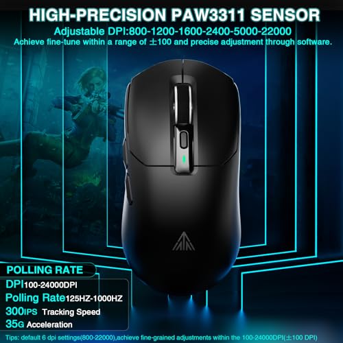 SOLAKAKA SM820 Wireless Gaming Mouse with RGB Charging Dock,24000 DPI Tri-Modes Wireless Mouse with 2 Side Buttons,Programmable Macro Mouse for Gaming(Black) - color: black