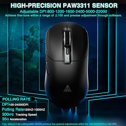 SOLAKAKA SM820 Wireless Gaming Mouse with RGB Charging Dock,24000 DPI Tri-Modes Wireless Mouse with 2 Side Buttons,Programmable Macro Mouse for Gaming(Black) - color: black