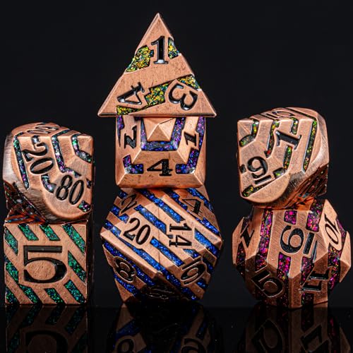 DND Dice Set Dungeons and Dragons Dice d20 Metallic Stripes Dice w/ Gift Case, Polyhedral Dice Sets Tabletop Games D&D Dice MTG Pathfinder Role Playing Game (Antique Red Copper Seven Colors) - color: Antique Red Copper Seven Colors