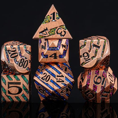 DND Dice Set Dungeons and Dragons Dice d20 Metallic Stripes Dice w/ Gift Case, Polyhedral Dice Sets Tabletop Games D&D Dice MTG Pathfinder Role Playing Game (Antique Red Copper Seven Colors) - color: Antique Red Copper Seven Colors