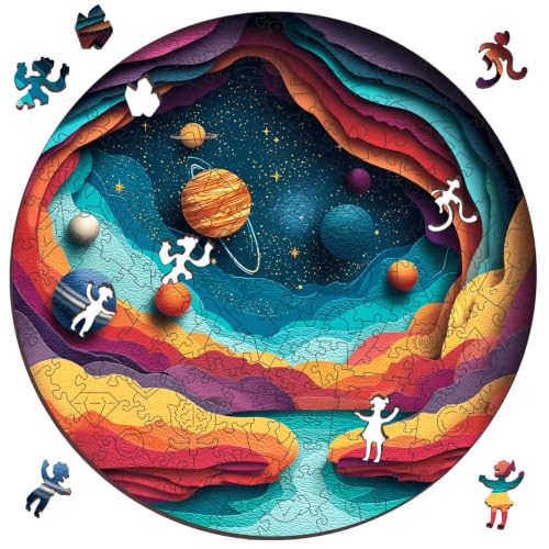 MEATRN Jigsaw Puzzles for Adults 500 Pieces - Outer Space Wooden Puzzles, Galaxy Planet Stress Relief Brain Teaser Game, Creative Astronomy Exploration Puzzle Gift for Teen and Kids, 16.5x16.5 in - color: Space Orange, size: Large