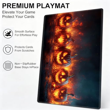 for MTG Playmat, Custom Trading Card Game Mat 23.6 x 13.7 in | Fiery Jack-o-Lanterns Premium Non-Slip Rubber Base, Water-Resistant & Stitched Edges, Personalized High-Definition Art - color: Fiery Jack-o-lanterns, size: 24" x 14" Regular