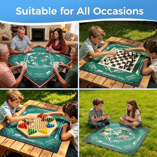 Mahjong Mat with Rules Velvet Bag No Creases Roll Shipped | 32.6"x32.6" Larger Non Slip Noise Reduction Mahjong Mat for Table with Game Mat for Mahjong Lover Player - color: Conifer