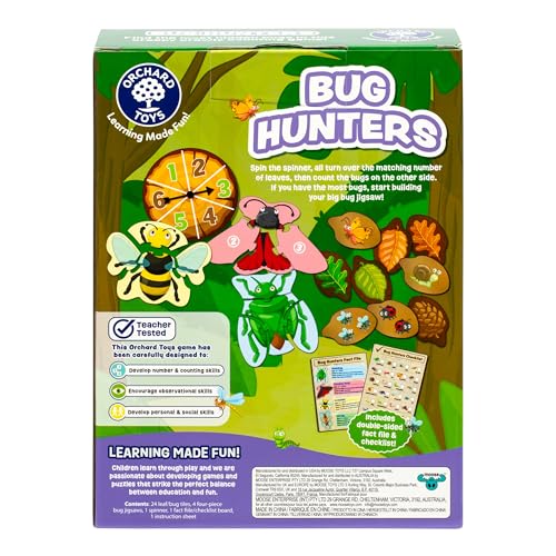 Orchard Toys Bug Hunters Game, Learn Counting and Observational Skills As You Race to Be 1st to Build Your Bug, Designed for 2-4 Players Aged 3+ - style: Bug Hunters