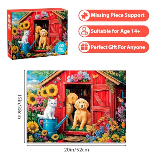 300 Piece Puzzle for Adults Dog Cat Flower Jigsaw Puzzle, Recycled Cardboar Jigsaw Puzzles 300 Pieces for Senior, Challenging Puzzles Family Birthday Party Toy Gift for Friends 20.5"x15" - style: Dog