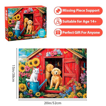 300 Piece Puzzle for Adults Dog Cat Flower Jigsaw Puzzle, Recycled Cardboar Jigsaw Puzzles 300 Pieces for Senior, Challenging Puzzles Family Birthday Party Toy Gift for Friends 20.5"x15" - style: Dog