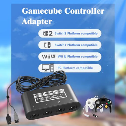 Gamecube Adapter for Nintendo Switch / Wii U / PC and Switch 2 Gamecube Controller Adapter, Super Smash Bros Adapters for NGC Controller, Support Turbo and Vibration Features with 180cm USB Cable - size: Updated Design