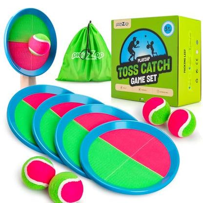 PlayZap Toss and Catch Ball Set - Outdoor Toys for Kids Games - Outside Yard Pool Beach Toys for 3 4 5 6 7 8+ Years Old Boys Girls - Birthday Baseball Gift - color: Pink 4 Paddles 4 Balls