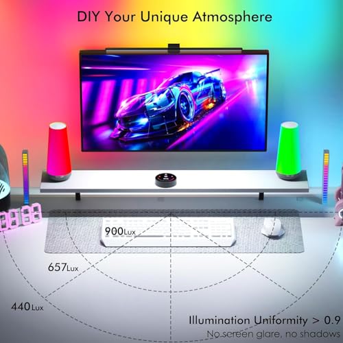 Quntis RGB Pro+ Monitor Light Bar with Remote, Flat Curved & Ultrawide Fits | 15 Modes Gaming Backlight, Ra95 Eye-Care No-Glare Front Light, 4 Colors & Brightness Dimmable, Home Office Gaming, 20" Gray - color: Gray
