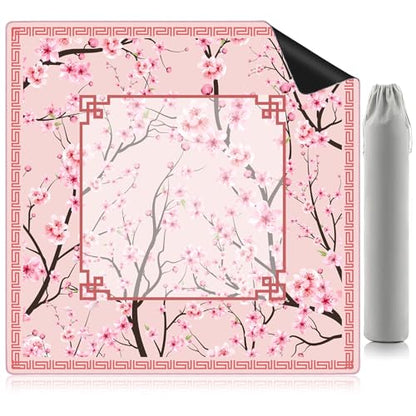SelfTek Mahjong Mat - 31.5" x 31.5" Anti-Wrinkle Mahjong Mat for Table | , Anti Slip Noise Reduction Gaming Mat with Carrying Bag, for Mahjong / Board / Poker / Card Games/Dominoes (Pink)