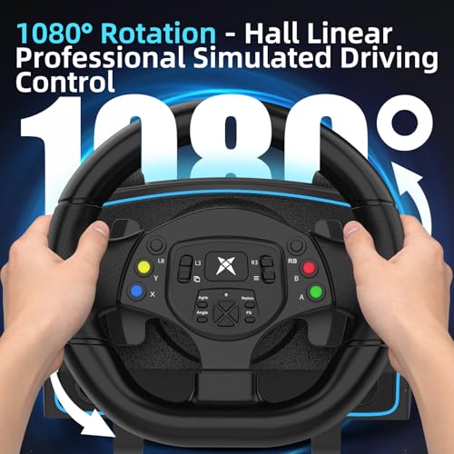 NBCP F10 Pro1080 Degree Gaming Steering Wheel with Hall Effect Metal Pedals and 6-Speed H-Pattern Shifter-Magnetic Induction Sim Racing Wheel, Sensitivity Adjustment,Angle Locking,Dual Motor Vibration- Steering Wheel for PC, PS3,Euro Truck Simulator 2 - c