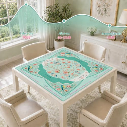Mahjong Mat 31.5x31.5 Inch, Non-Slip Rubber 3mm American Mahjong Mat with Rules, Lantern Hand-Painted Look Noise Reducing Game Neoprene Mat for Table (Floral Lantern) - color: Floral Lantern