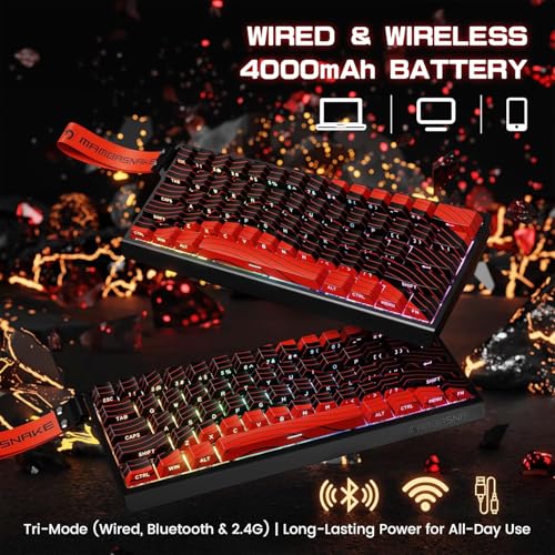 ATTACK SHARK MAMBASNAKE X60 HE Wireless 8K Mechanical RT Keyboard-Black Red | Tri Mode-2.4Ghz/BT/Wired,Hall Effect Magnetic Switch,RGB Backlight,0.01mm Accuracy,4000 mAh battery,Web Driver for PC Win Mac - color: Black Red, size: Keyboard