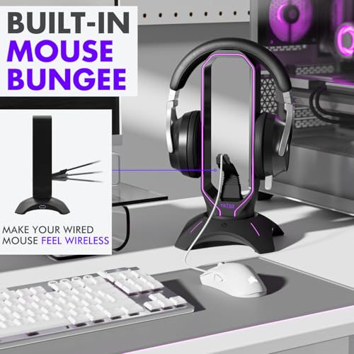 Tilted Nation Gaming Headset Stand | RGB Headphone Stand for Desk with Mouse Bungee and USB Hub (Cool and Clean Setup) Gaming Headset Holder - Perfect Gamer Gift Accessory - color: Black