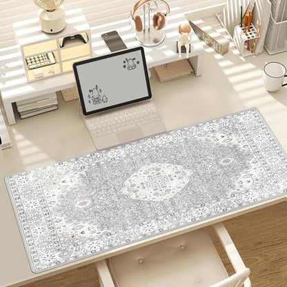 Baziabbo Cute Desk Mat,XXL Extended Large Mouse Pad,Gaming Mousepad with Stitched Edge,Non-Slip Rubber Base Keyboard Desk Pad for Home Office Study Game (Grey) - color: Grey