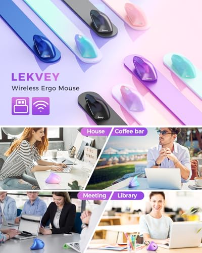 Lekvey Ergonomic Mouse, Wireless Vertical Mouse Rechargeable 2.4 GHz Optical Carpal Tunnel Mice : 800/1200 / 1600 DPI, 6 Buttons, for Laptop, PC, Mac, Computer, Desktop, Notebook etc, Purple - color: Purple