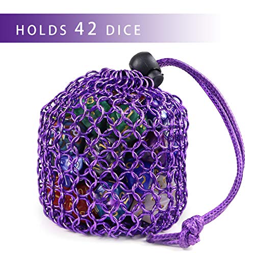 YOUSHARES Chainmail D&D Dice Bag for Dungeons and Dragons Drawstring Stainless Steel Dice Bag Dice Set (Hold 42 DND Dice, Purple) - color: Purple