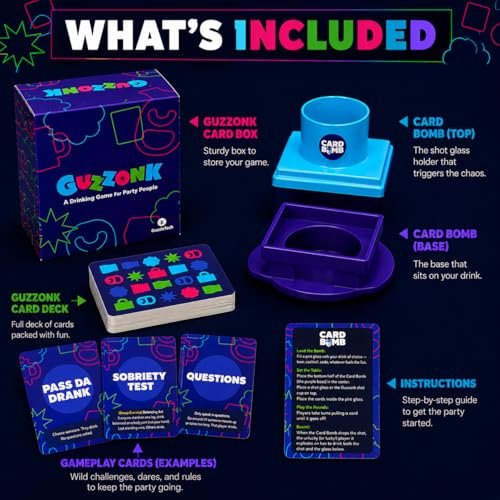 GUZZLETECH Guzzonk Card Game with Card Bomb Device – Suspense Party Challenge Game for Friends, Game Nights, and Social Gatherings